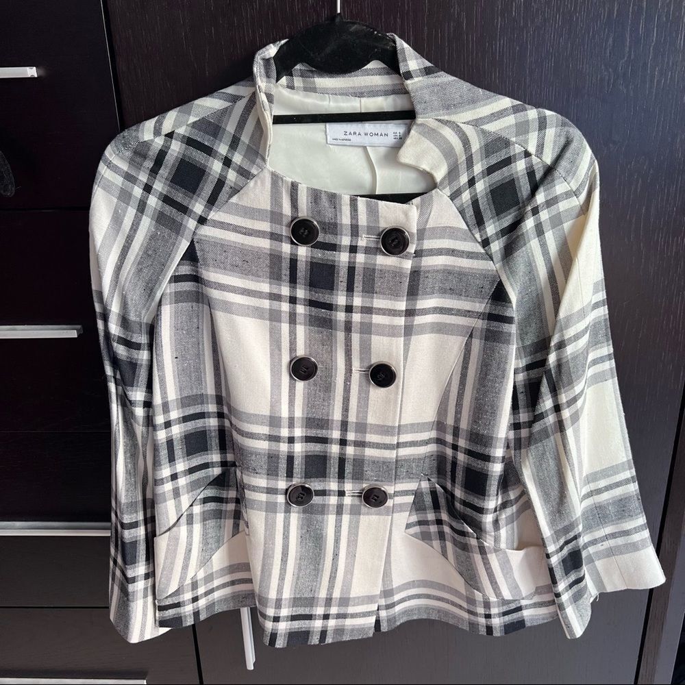 Zara plaid tartan double breasted jacket - Picture 2 of 16